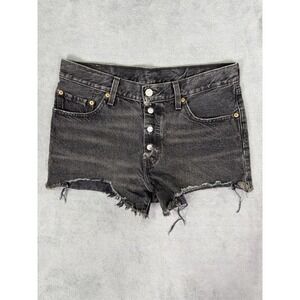 Levis 501XX Shorts Womens 28 Black Denim Button Fly Distressed Frayed Hem